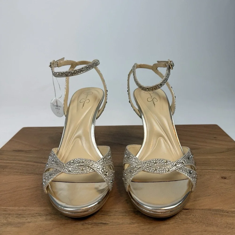 New Womens Jessica‎ Simpson Jarilyn Gold Rhinestone Heel Sandals Size 9 M